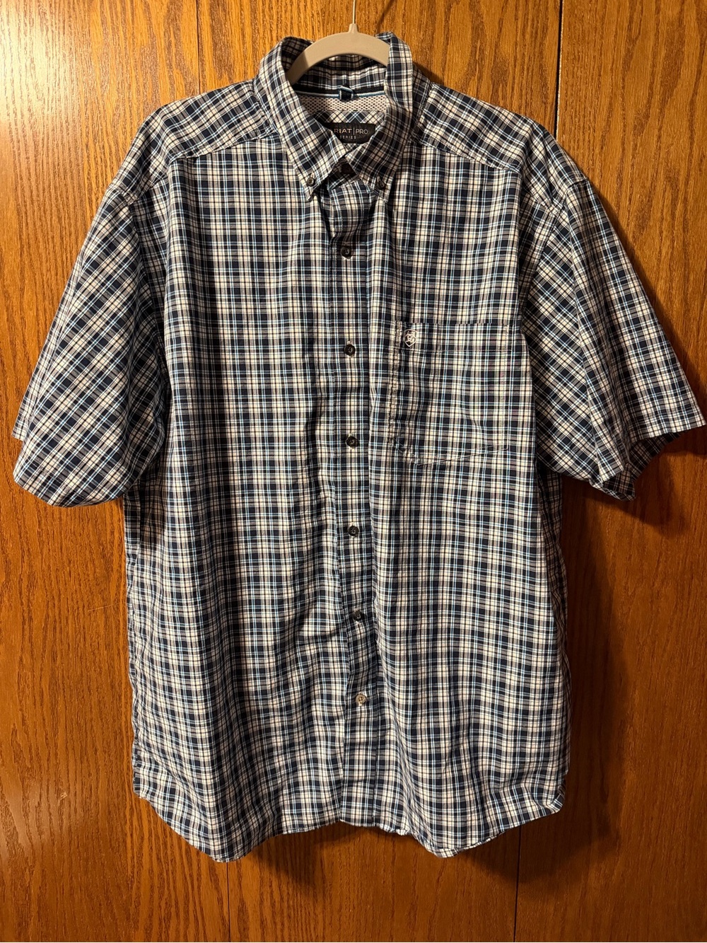 Ariat Pro Series Shirt Mens XL Blue Plaid Short Sleeve Western Button Down